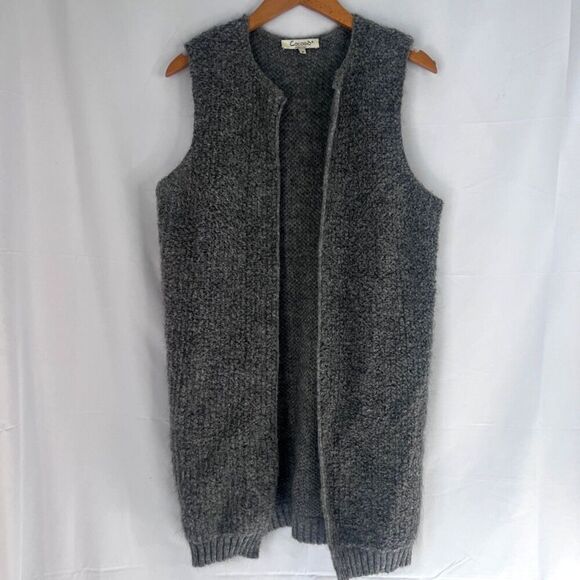 Cocogio Heather Gray Wool Mohair Blend Sleeveless Fuzzy Knit Cardigan Vest MD - Picture 10 of 10